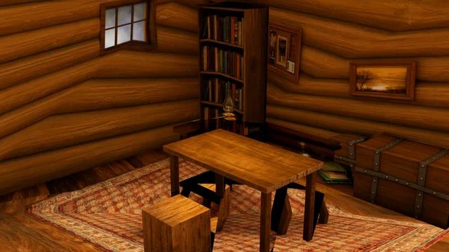 v0.3.1 で投影されたキャビンの角。テーブルの脚がラグに描かれ、黒い穴がある